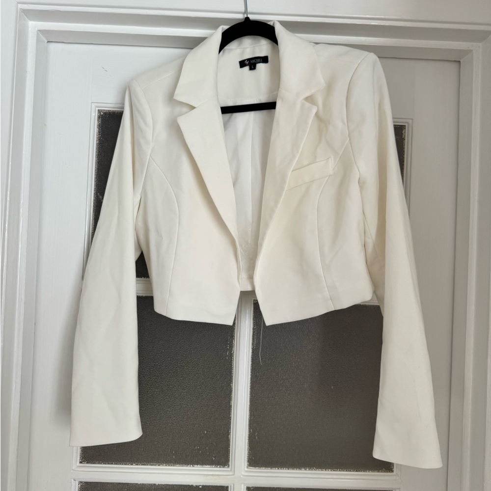 Michele Cropped White Women's Blazer